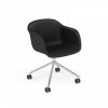 Muuto FIBER ARMCHAIR SWIVEL BASE Krzesło Obrotowe na Kółkach - Rama Aluminium Polerowane / Siedzisko Tapicerowane Czarna Skóra